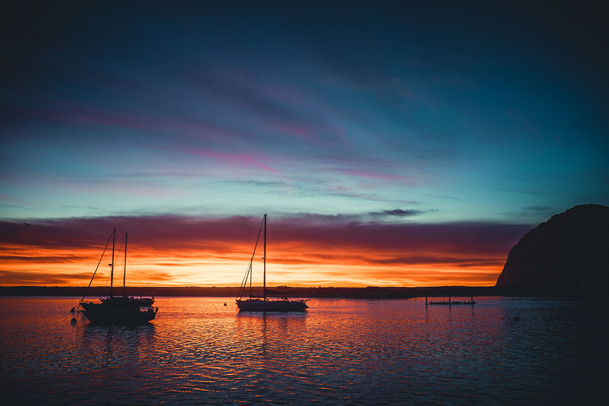Morro Bay ships at sunset California