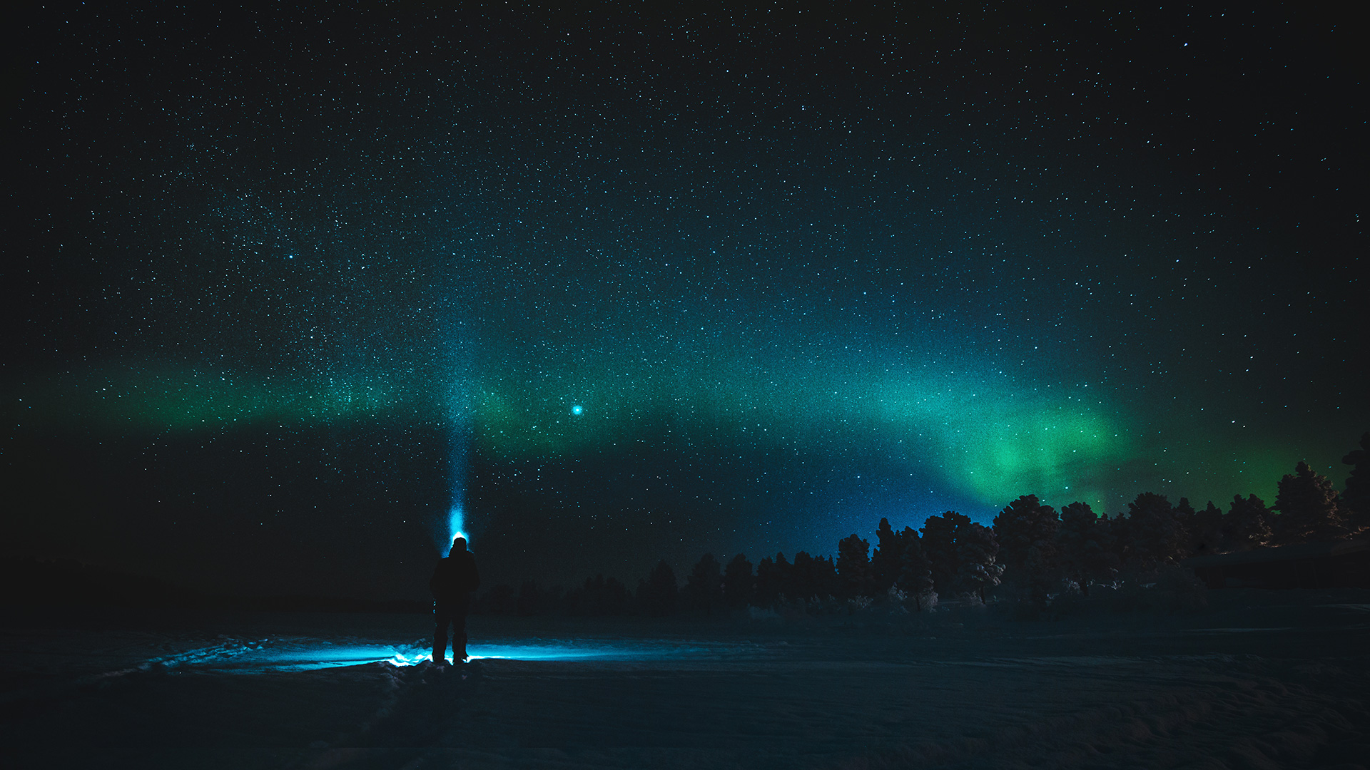Northern lights aurora silhouette Lapland Raphaelle Monvoisin